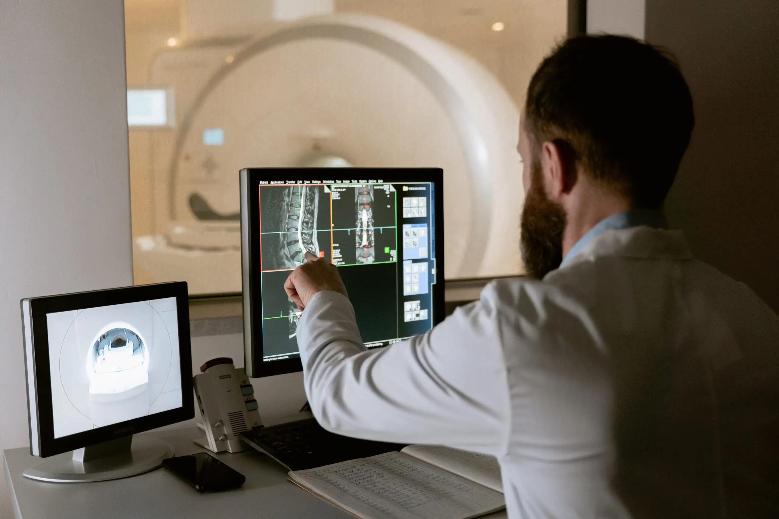 Doctor making radiology report - background image